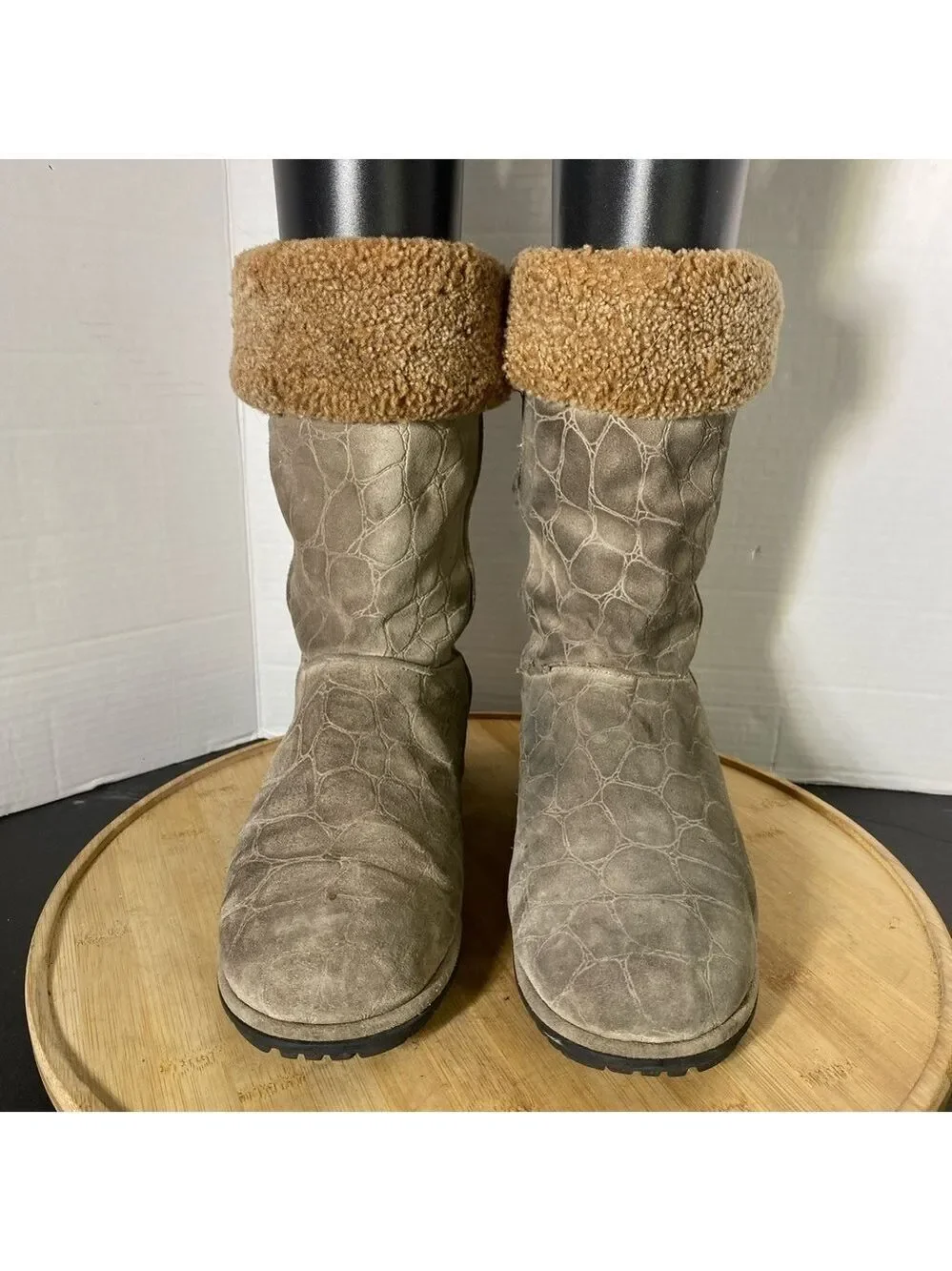 Stuart Weitzman Brown Suede Leather Faux Fur Lined Boot Womens Size 10